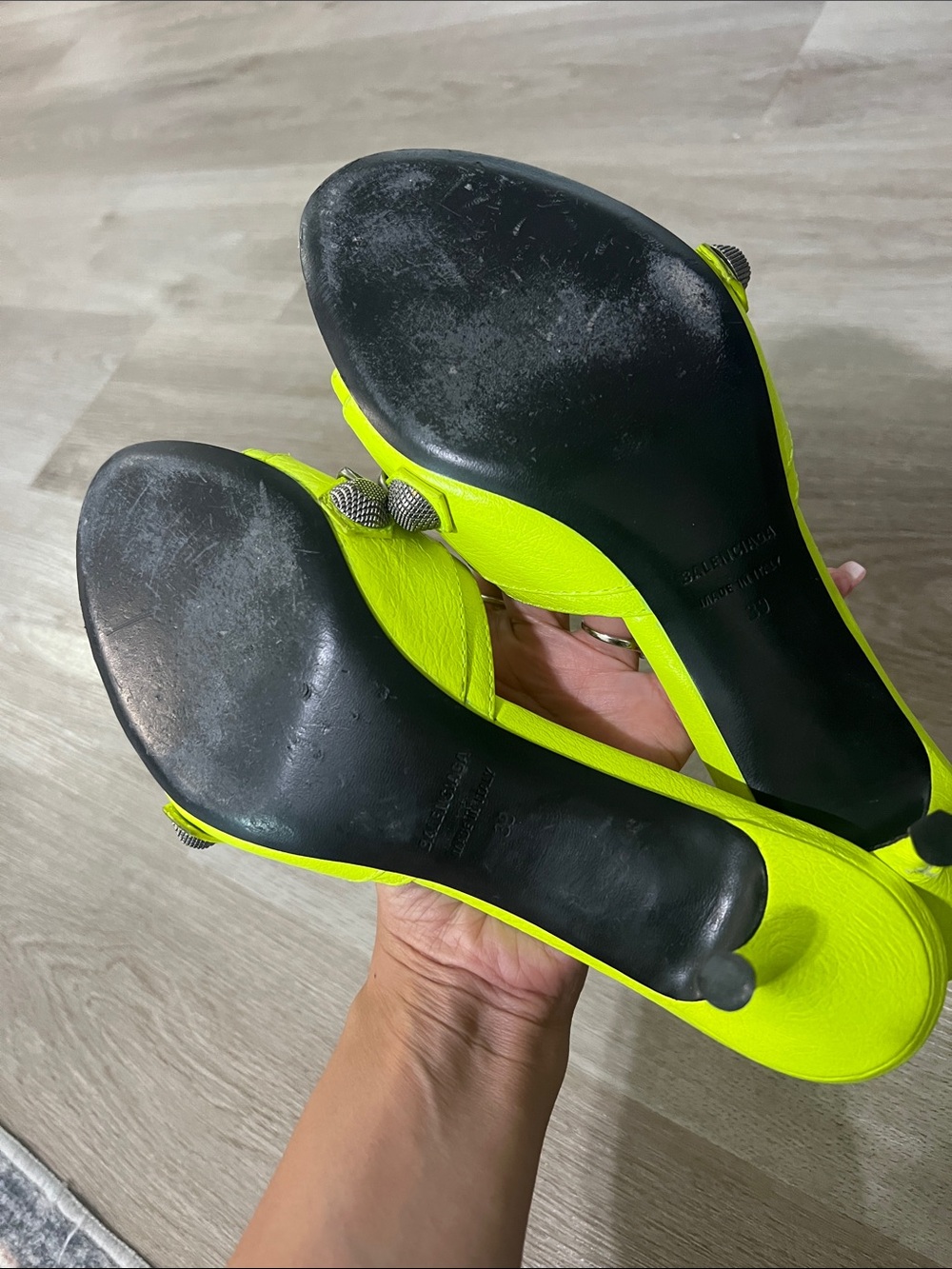 BALENCIAGA Cagole Flou Yellow 50mm Sandal  Kitten Heels - Picture 5 of 11